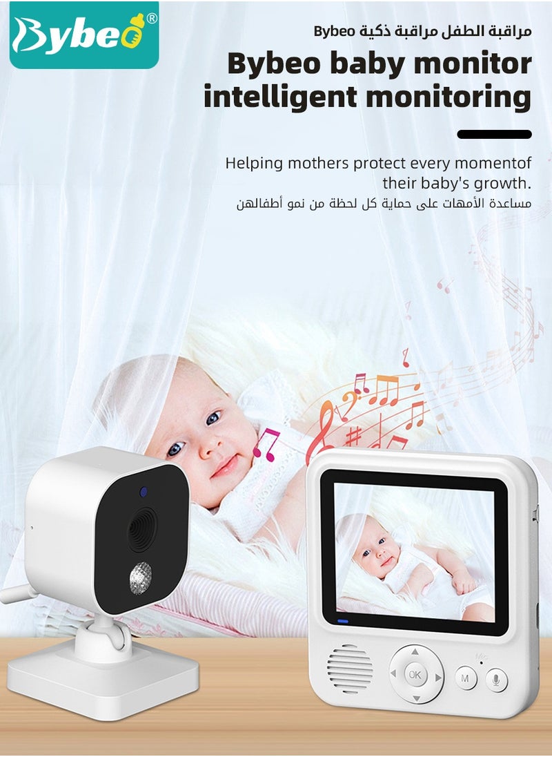 Bybeo - Upgrade Baby Monitor, 2.5 Inch LCD Display Baby Camera Monitor with Camera and 2-Way Audio, Ultra-Clear Night Vision, Temperature Sensor and 8 Lullabies, Ideal for Baby/Elderly/Pet - Image 1