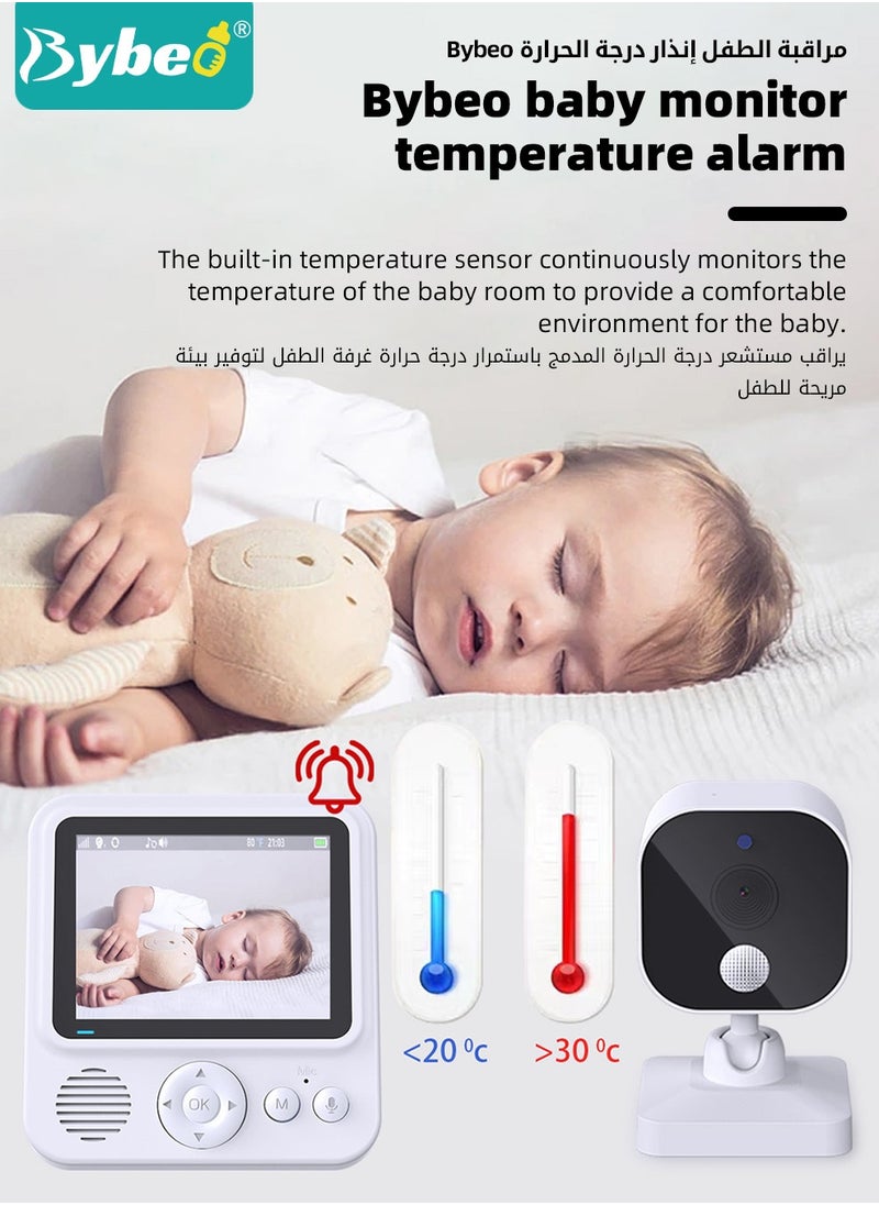 Bybeo - Upgrade Baby Monitor, 2.5 Inch LCD Display Baby Camera Monitor with Camera and 2-Way Audio, Ultra-Clear Night Vision, Temperature Sensor and 8 Lullabies, Ideal for Baby/Elderly/Pet - Image 1