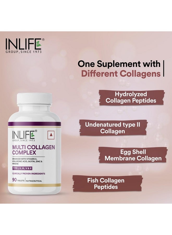 Inlife أقراص INLIFE متعددة الكولاجين المعقدة | 5 أنواع من الببتيدات I و II و III و V و X مع البيوتين وحمض الهيالورونيك | مكملات مسحوق الكولاجين للنساء والرجال - 90 قرص (عبوة من 1) - Image 4