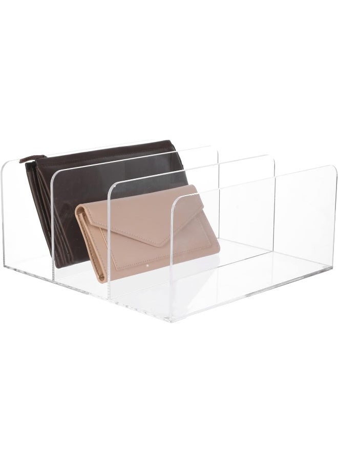 Generic MyGift Clear Acrylic Divided Purse and Wallet Organizer for Women and Men with 3 Sections, Handbag Storage, Clutch Holder for Closet Organization or Retail Display  - Image 1