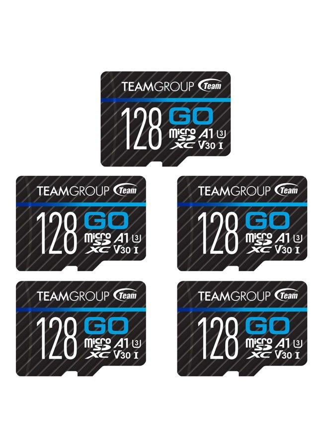 TeamGroup GO Card 128GB x 5 PACK Micro SDXC UHS-I U3 V30 4K for GoPro & Drone & Action Cameras High Speed Flash Memory Card with Adapter for Outdoor Sports, 4K Shooting, Nintendo-Switch TGUSDX128GU363 - Image 1