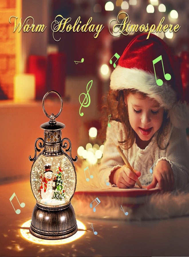 DGSCAK Christmas Snow Globes Lantern Musical,6H Timer Cylinder Glitter Snow Globe,Bronze Snow Globes Christmas with Music Box Including 8 Songs,Lantern with Xmas Tree Snowman Decor - Image 3