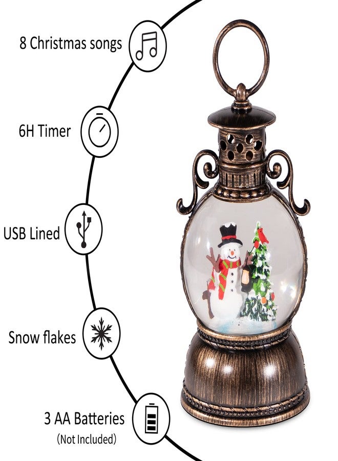 DGSCAK Christmas Snow Globes Lantern Musical,6H Timer Cylinder Glitter Snow Globe,Bronze Snow Globes Christmas with Music Box Including 8 Songs,Lantern with Xmas Tree Snowman Decor - Image 4