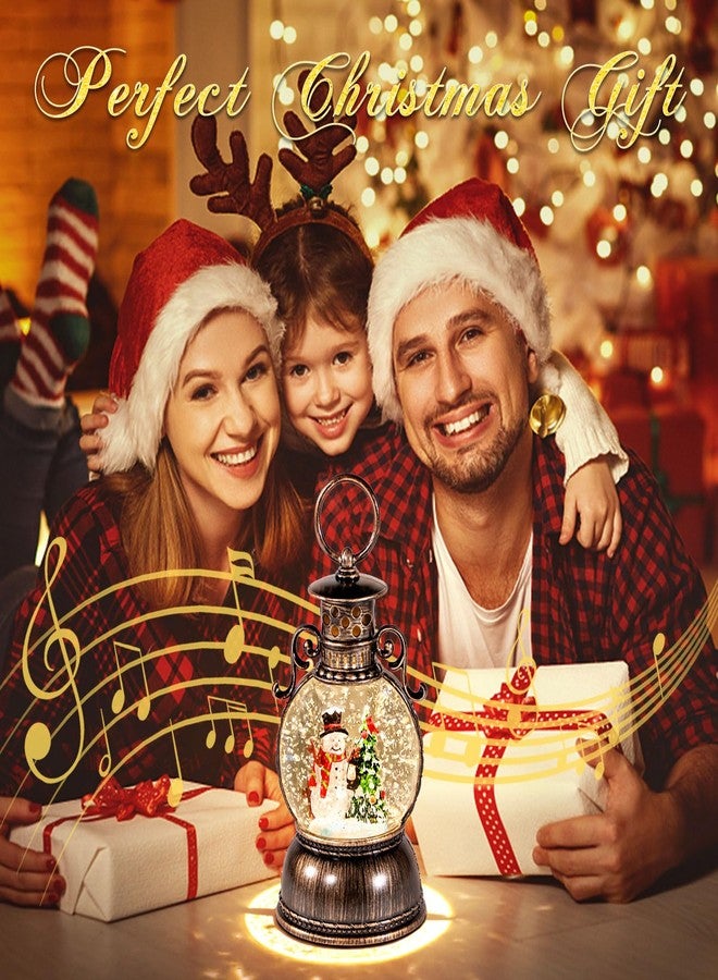 DGSCAK Christmas Snow Globes Lantern Musical,6H Timer Cylinder Glitter Snow Globe,Bronze Snow Globes Christmas with Music Box Including 8 Songs,Lantern with Xmas Tree Snowman Decor - Image 2