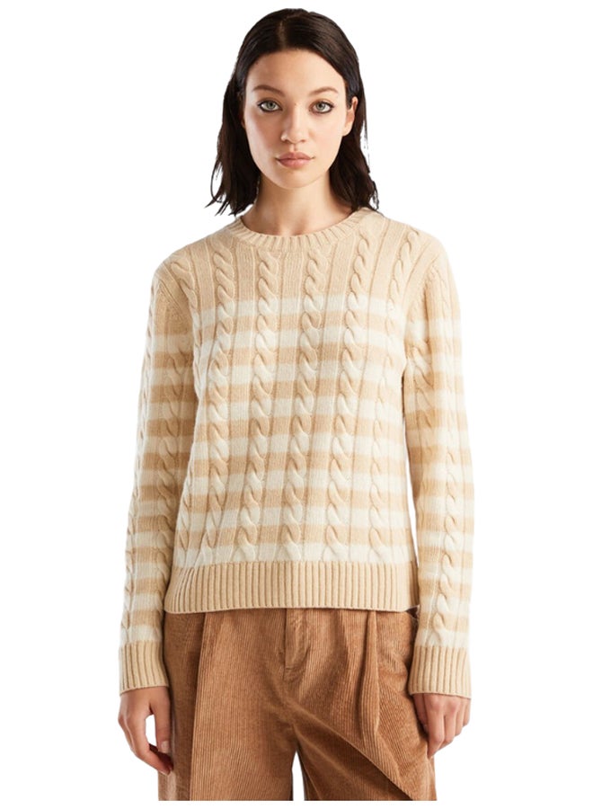 بينيتون سترة مخططة للبنات مع الكابلات - Image 1