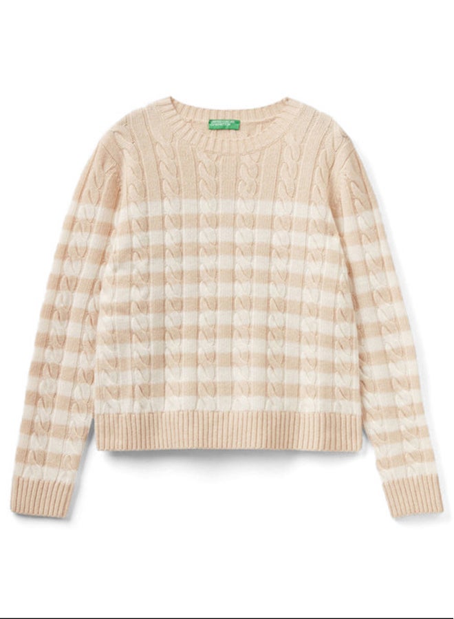 بينيتون سترة مخططة للبنات مع الكابلات - Image 4