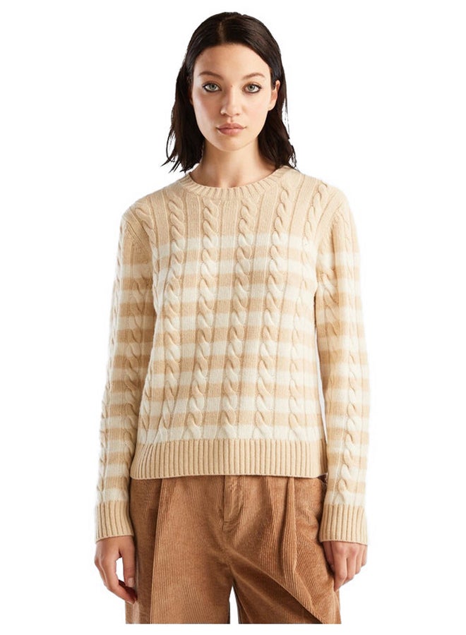 بينيتون سترة مخططة للبنات مع الكابلات - Image 5