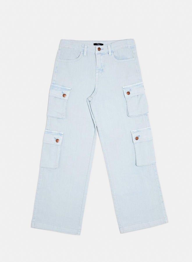 FOREVER 21 Girls High-Rise Cargo Jeans (Kids) - Image 1