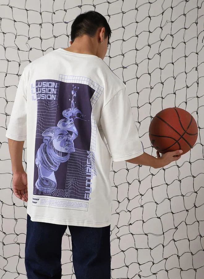 هوبرهولمي تيشيرت رجالي بطبعة مستقبلية بقصة واسعة