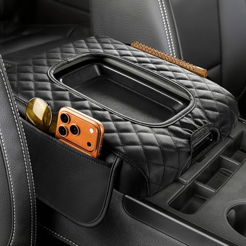 JOYTUTUS Center Console Cover Compatible with Silverado Sierra 20142018 Jump Seat Leather Arm Rest Armrest Cover for Car Durable Middle Console Cover Replacement for Trucks with 2 Pocket - Image 1