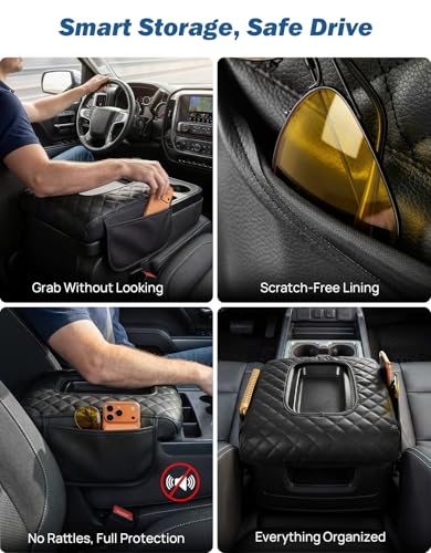 JOYTUTUS Center Console Cover Compatible with Silverado Sierra 20142018 Jump Seat Leather Arm Rest Armrest Cover for Car Durable Middle Console Cover Replacement for Trucks with 2 Pocket - Image 3