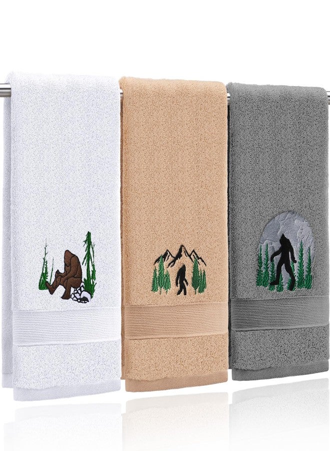 FuWeave 3 Pcs Bigfoot Hand Towels Funny Big Foot Sasquatch Gifts Forest Mountain Embroidered Decorative Bathroom Towels for Bathroom Kitchen Decor, 100% Cotton, 13.3 x 29.5'' - Image 1