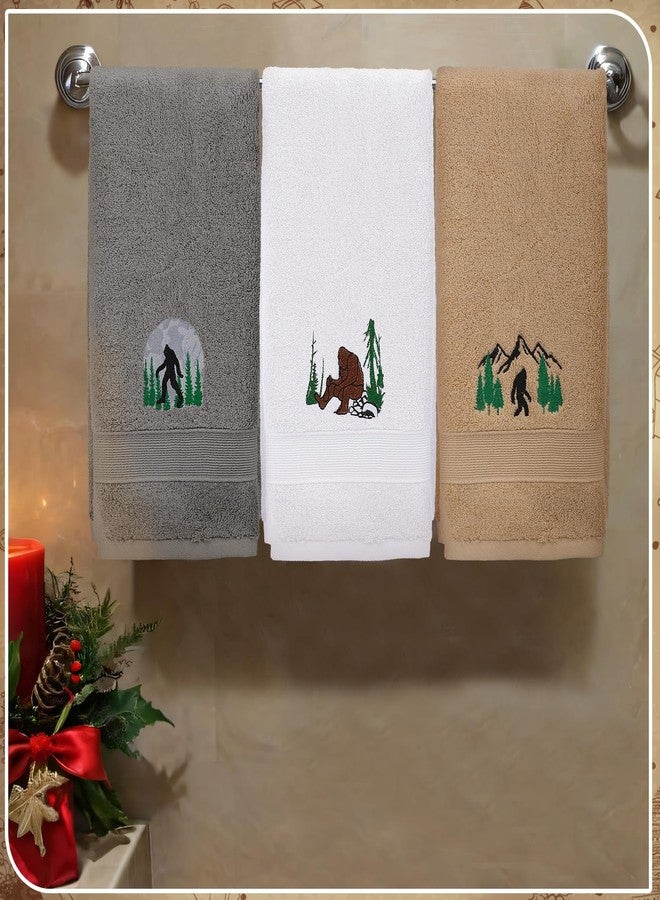 FuWeave 3 Pcs Bigfoot Hand Towels Funny Big Foot Sasquatch Gifts Forest Mountain Embroidered Decorative Bathroom Towels for Bathroom Kitchen Decor, 100% Cotton, 13.3 x 29.5'' - Image 4