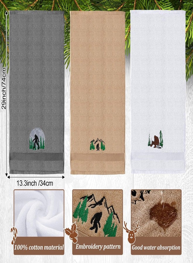 FuWeave 3 Pcs Bigfoot Hand Towels Funny Big Foot Sasquatch Gifts Forest Mountain Embroidered Decorative Bathroom Towels for Bathroom Kitchen Decor, 100% Cotton, 13.3 x 29.5'' - Image 2