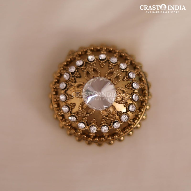 CRASTO INDIA PACK OF 6 PCS HANDCRAFTED COIN BOXSINDOOR BOX STONE WORK FLOWER DABBI WITHOUT HINGE IN ANTIQUE GOLD FINISH Used for Jewellery storage jewellery organiser wedding gift - Image 5