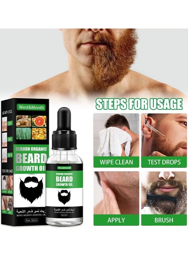 West&Month Beard Growth Oil, For Beard More Full And Thick, Beard Growth Serum Of Plant Extraction, Pure Natural Promote Beard And Hair Growth  - Image 4
