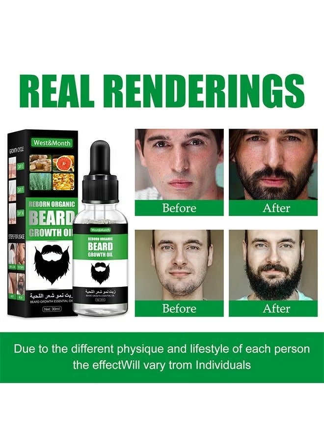West&Month Beard Growth Oil, For Beard More Full And Thick, Beard Growth Serum Of Plant Extraction, Pure Natural Promote Beard And Hair Growth  - Image 5