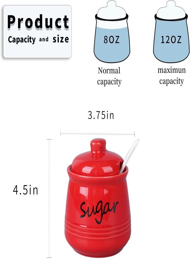HAOTOP 12oz Sugar Bowl with Lid and Spoon,Ceramic Sugar Jar Sugar Dispenser Sugar Container Coffee Bar Accessories, Kitchen Countertop Canisters, Red - Image 2