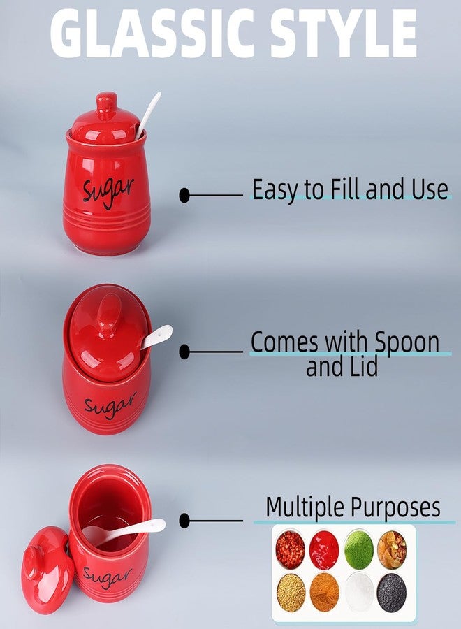 HAOTOP 12oz Sugar Bowl with Lid and Spoon,Ceramic Sugar Jar Sugar Dispenser Sugar Container Coffee Bar Accessories, Kitchen Countertop Canisters, Red - Image 4