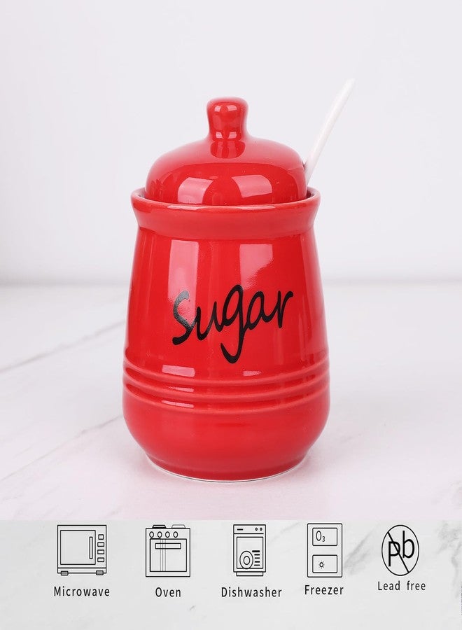HAOTOP 12oz Sugar Bowl with Lid and Spoon,Ceramic Sugar Jar Sugar Dispenser Sugar Container Coffee Bar Accessories, Kitchen Countertop Canisters, Red - Image 3