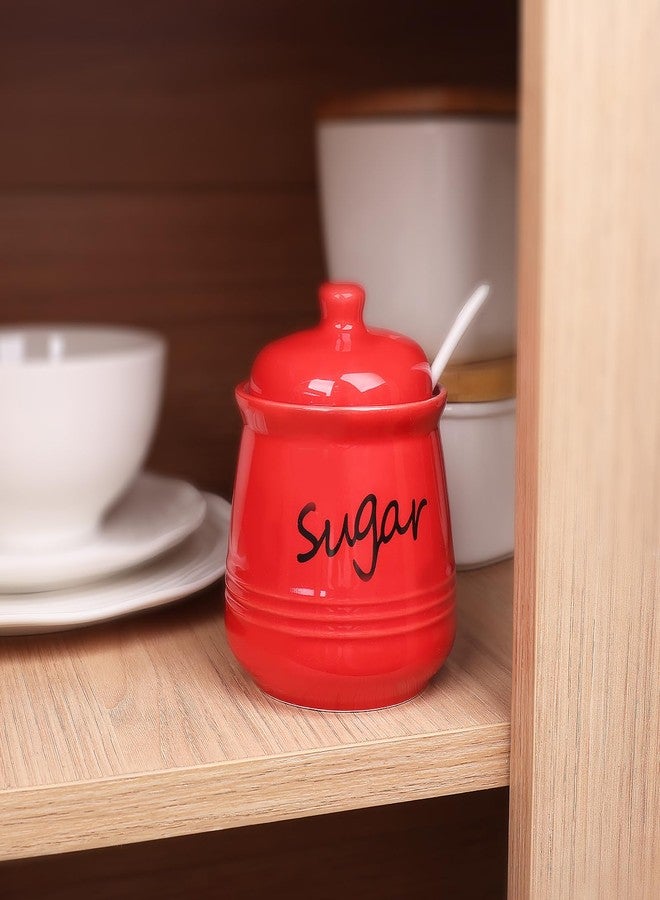 HAOTOP 12oz Sugar Bowl with Lid and Spoon,Ceramic Sugar Jar Sugar Dispenser Sugar Container Coffee Bar Accessories, Kitchen Countertop Canisters, Red - Image 5