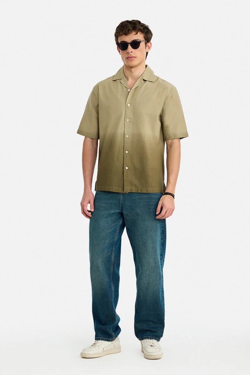 SNITCH Khaki Solid Half Sleeve Boxy Shirt