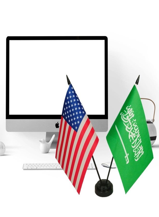 Zigvert US American & Saudi Arabia Friendship Table Flag, Arabian Flags For Room Display, US Saudi Arabia Desk Flag,US Arabia Twin Desk Flag Set- USA Saudi Arabia Combination Flag - Image 4