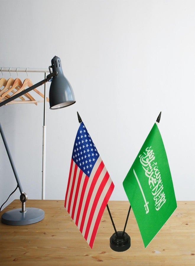 Zigvert US American & Saudi Arabia Friendship Table Flag, Arabian Flags For Room Display, US Saudi Arabia Desk Flag,US Arabia Twin Desk Flag Set- USA Saudi Arabia Combination Flag - Image 2