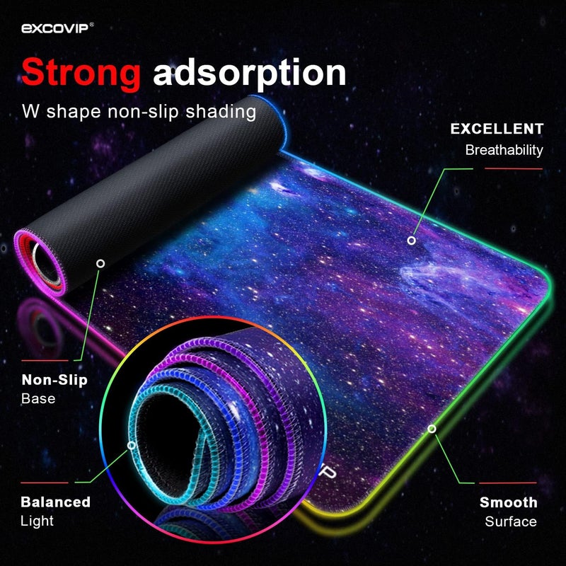 excovip Rgb Gaming Mouse Pad, 14 Modes Extended Large Table Desk Mat Led Mousepad For Pc Computer Macbook Keyboard Mat Anti-Slip (Starry Sky 800X300Mm)-9074 - Image 4