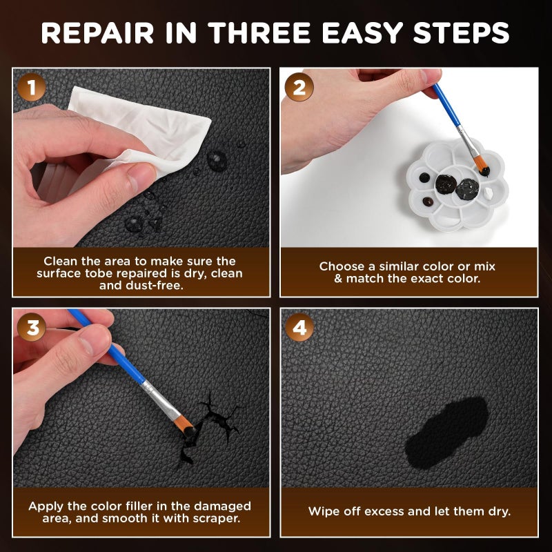 Kenbry Vinyl and Leather Repair Kit, Black Vinyl Repair kit for Car Interiors, Furniture, Couches,Shoes,Restore Leather Scratch, Tears & Burn Hole - Image 5