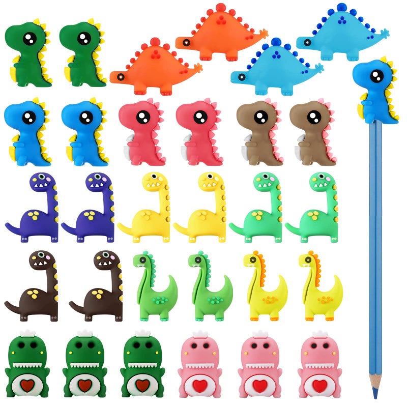 Marspark 30 Pieces Dinosaur Animal Pencil Toppers Dino Toppers Dinosaur Pen Toppers Clip on Pencil Classroom Prizes for Office Kids Back to School Student Supplies Party Favors - Image 1