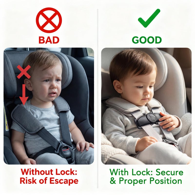 Tumkew Anti Escape Car Seat Buckle Guard & Chest Harness Clip Lock - Child Safety Buckle Lock for Kids, Toddler, Stroller and Car Seat Belt (Style A, Black 1 Pack) - Image 2