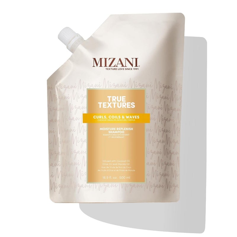 Mizani True Textures Moisture Replenish Shampoo - Smooths & Hydrates, With Coconut Oil, Sulfate & Paraben-Free, for Natural Curly Hair, 16.9 Fl Oz - Image 1