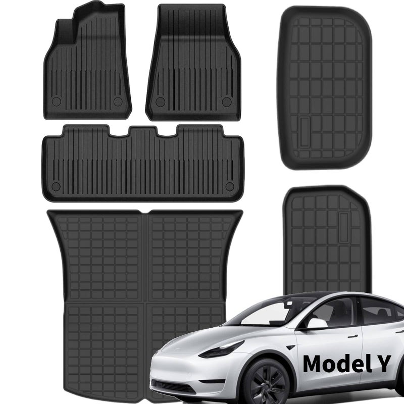 SEALIGHT Tesla Model Y Floor Mats 5 Seat 2021-2024, All Weather Custom Fit Floor Liners, 1st & 2nd Row Full Coverage, 3D Scanning Design, Non-Slip TPE Material, Waterproof & Stain-Resistant - Image 1