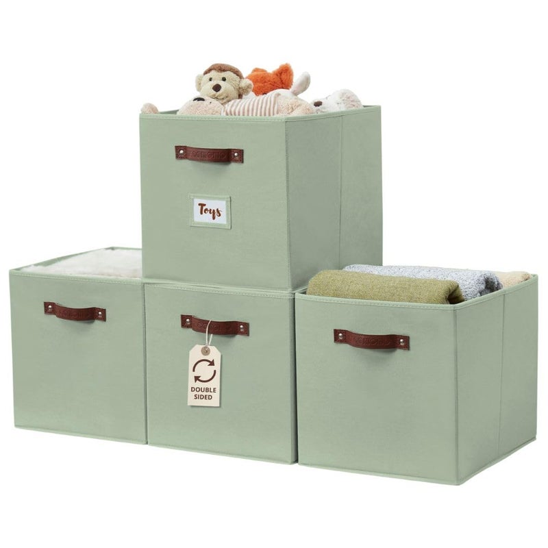 DECOMOMO Storage Baskets 13x15x13 Storage Cube Bins with Labels for Organizing Shelves Kallax Kallax 4pcs Sage Green