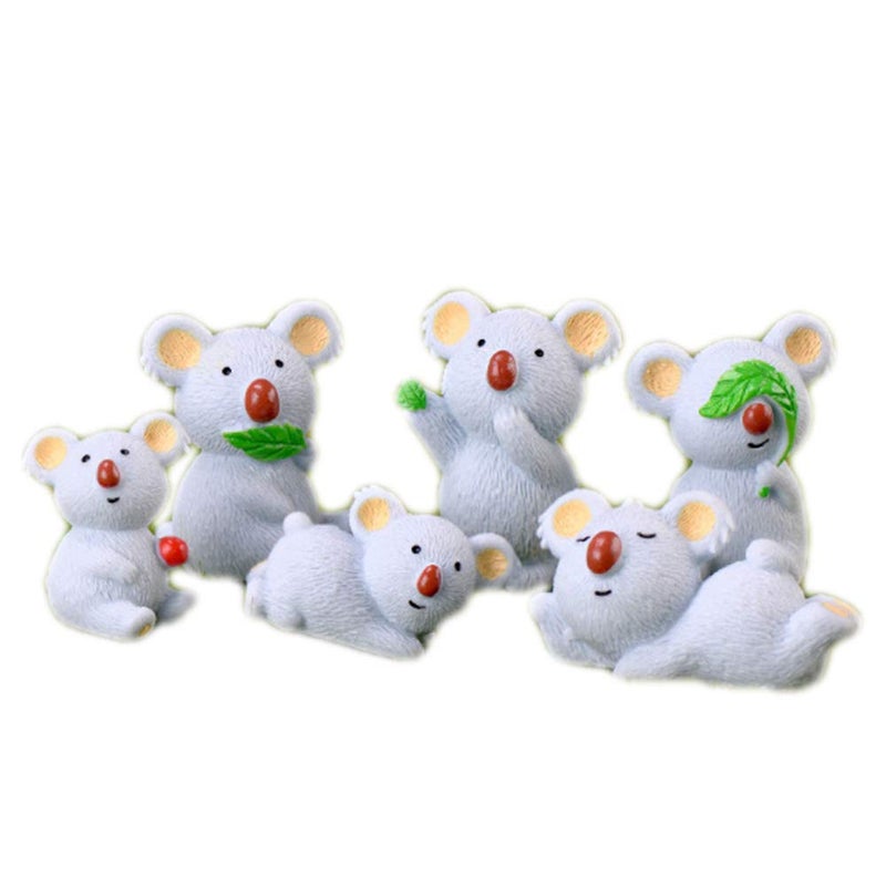 CiCy 6 Pcs Cute Miniature Koala Bear Figurines Animal Mini Koala Figure Collection Playset  Koala Cake Topper  DIY Dollhouse Decoration Home Garden Micro Landscape Plant Pots Decor - Image 1