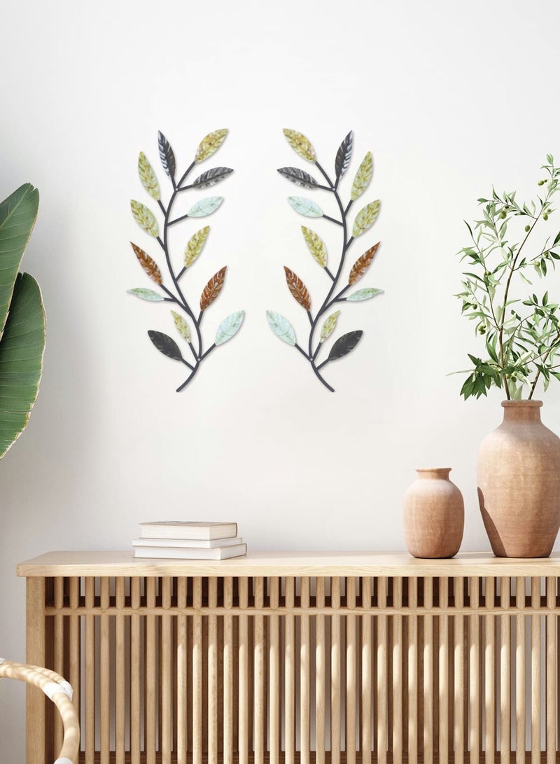 Multicolor Metal Leaf Wall Art Set of 2 for Home Decoration - Image 4