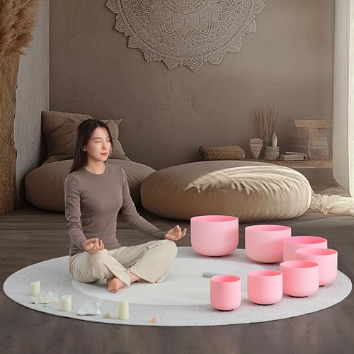 CVNC 432HZ 6-12 Inch Pink Color Frosted Quartz Crystal Singing Bowls Chakra Set of 7 with Carry Case Bags for Sound Healing and Meditation - Image 5