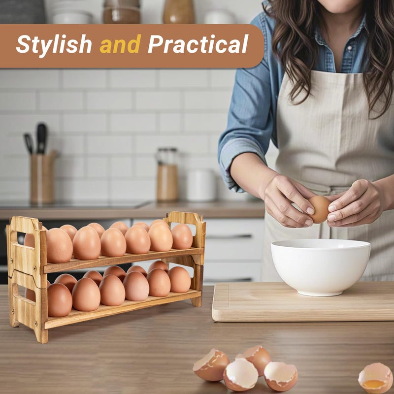 Yuoyar Wooden Fresh Egg Holder Countertop - Stackable egg storage for Gathering Fresh Eggs - 24-Hole Egg Rack for Counter - Image 4