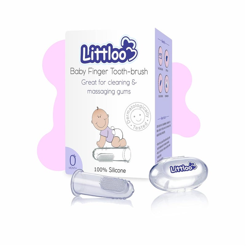 LITTLOO Silicone Baby Finger Manualtoothbrush,Great For Massaging & Cleaning Gums,Bpa-Free,Travel-Friendly Oral Care,Use Soft Brush For Kids & New Born Baby,Kids Finger Toothbrushes -Transparent - Image 1