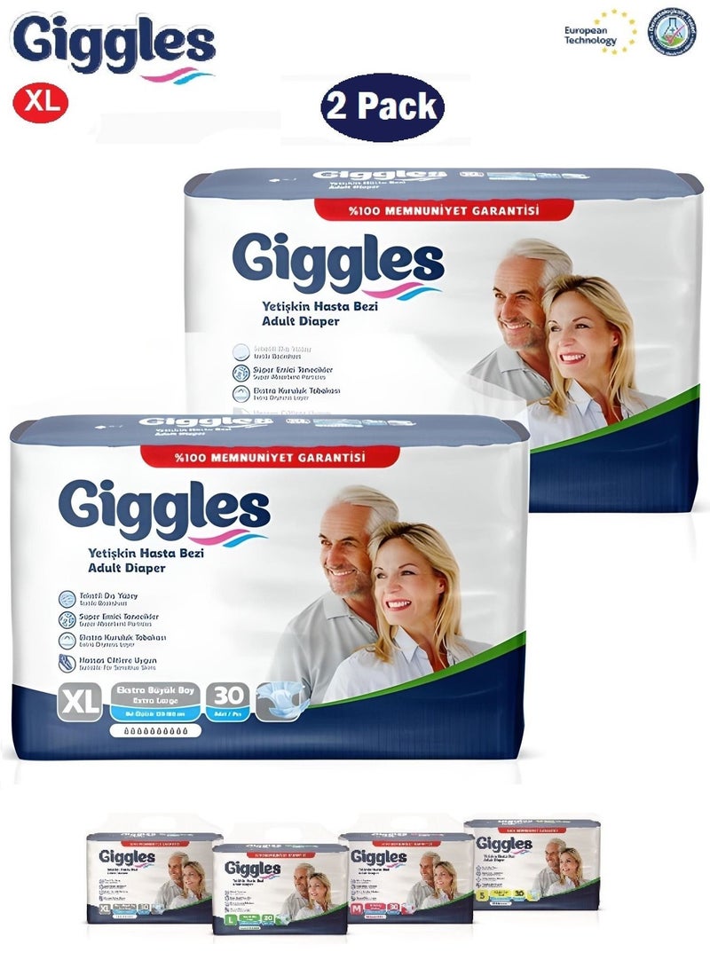 Giggles Adult Diapers Briefs XL (2Pack X 30 Pieces) - Image 1