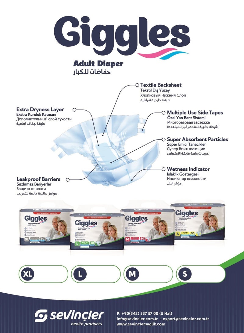 Giggles Adult Diapers Briefs XL (2Pack X 30 Pieces) - Image 2