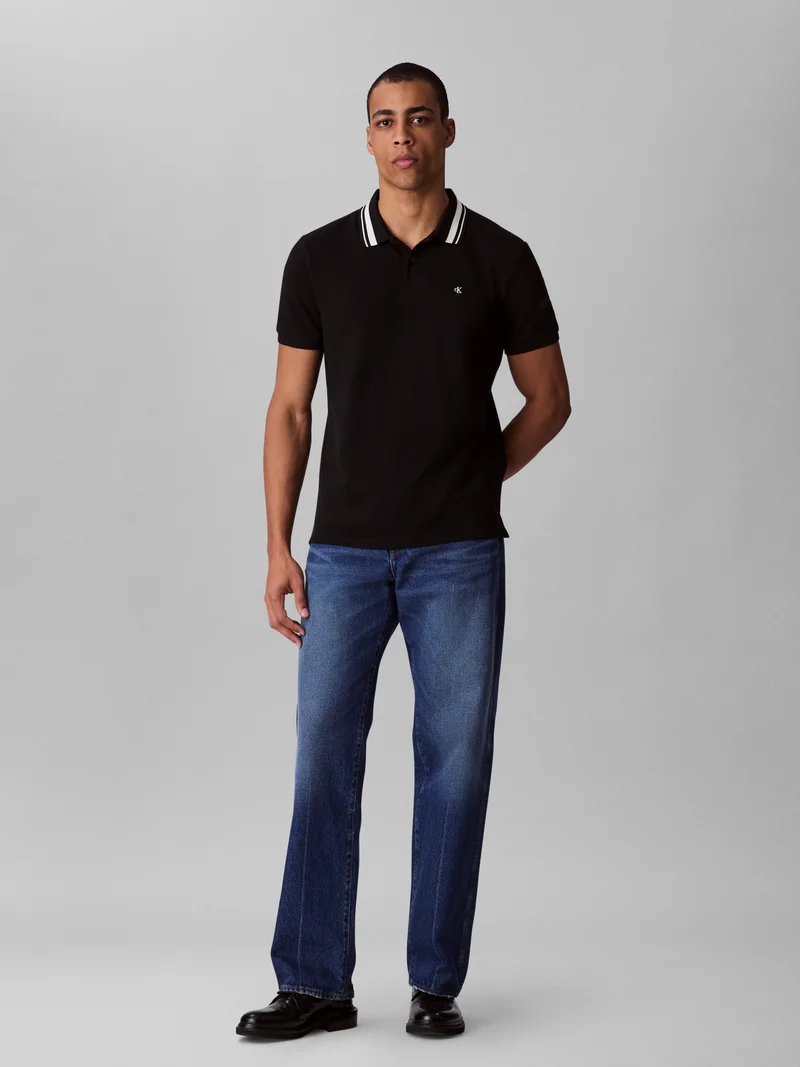 Calvin Klein Jeans Monogram Logo Pique Tipped Classic Polo Shirt