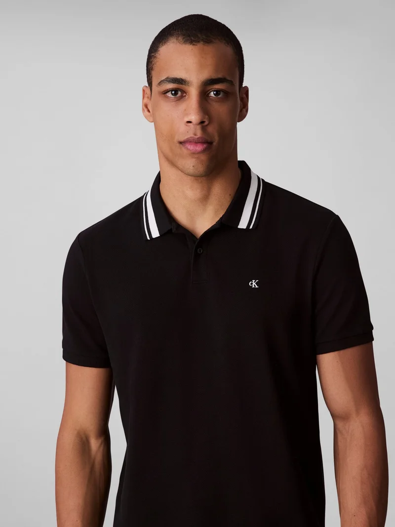 Calvin Klein Jeans black Monogram Logo Pique Tipped Classic Polo Shirt for Men | Best Price UAE