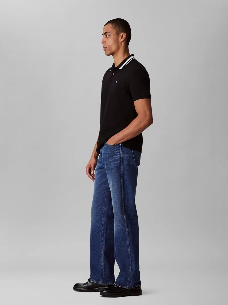 Calvin Klein Jeans black Monogram Logo Pique Tipped Classic Polo Shirt for Men | Best Price UAE