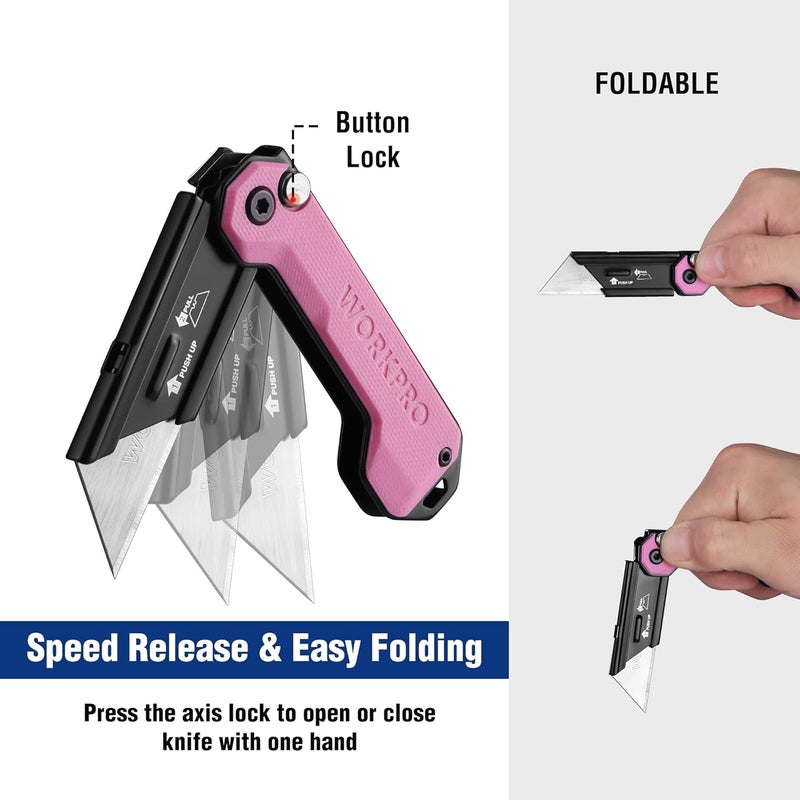 WORKPRO EDC Folding Utility Knife, Mini Box Cutter with Quick Open Axis Lock, Quick Change Blade Razor Knife, Foldable Small Pocket Knife with Belt Clip - Image 5