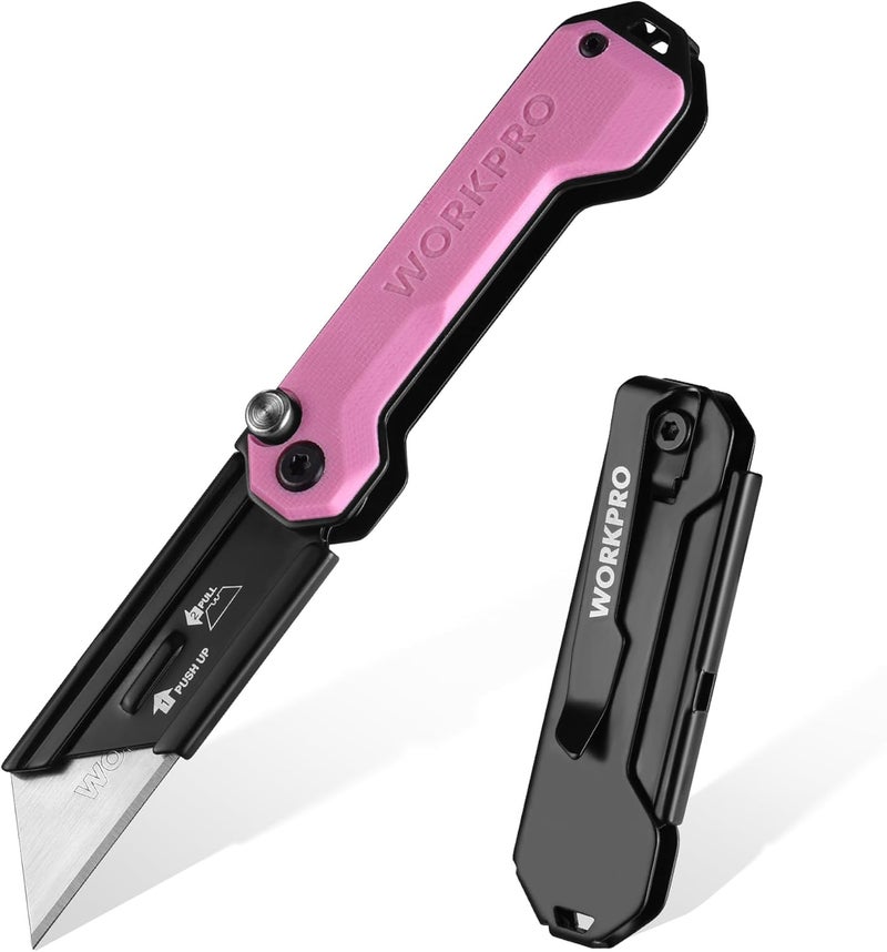 WORKPRO EDC Folding Utility Knife, Mini Box Cutter with Quick Open Axis Lock, Quick Change Blade Razor Knife, Foldable Small Pocket Knife with Belt Clip - Image 1