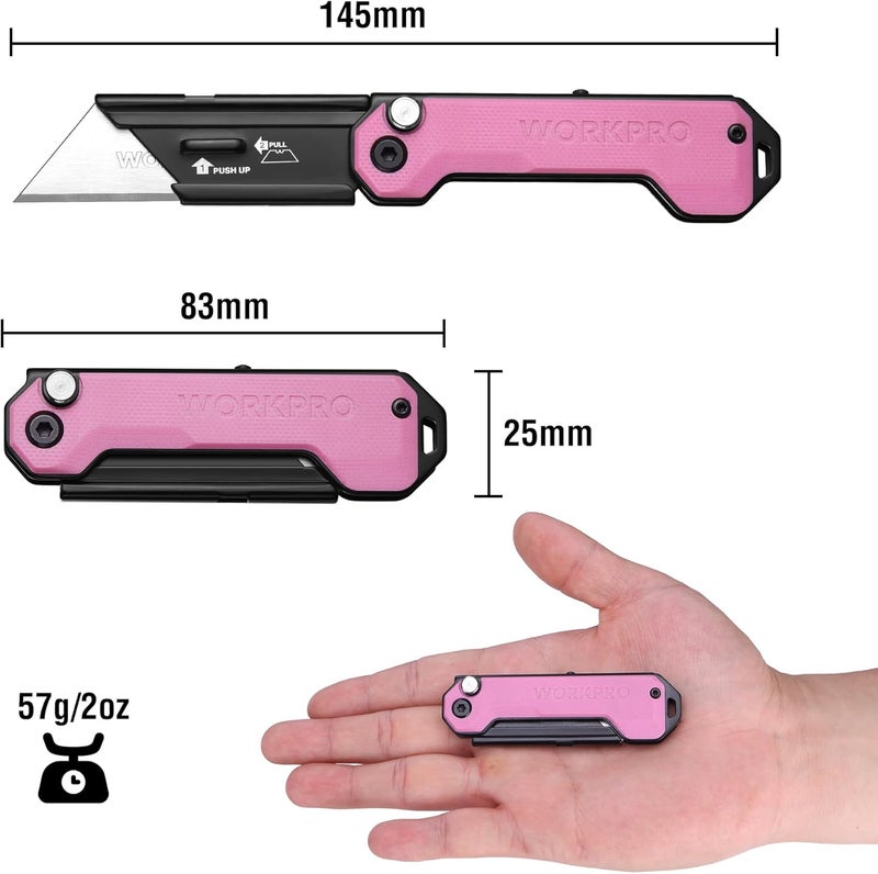 WORKPRO EDC Folding Utility Knife, Mini Box Cutter with Quick Open Axis Lock, Quick Change Blade Razor Knife, Foldable Small Pocket Knife with Belt Clip - Image 2