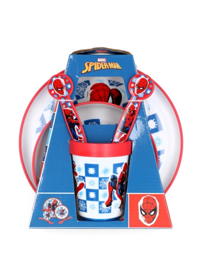 ستور طقم عشاء سبايدرمان من 5 قطع، مصنوع من البلاستيك الفاخر، آمن للاستخدام في الميكروويف، متعدد الألوان - Image 1