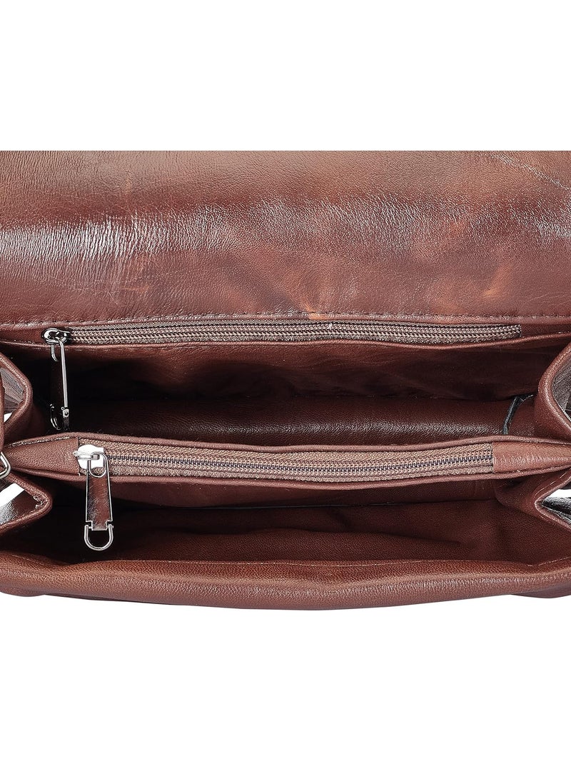 عام حقيبة جلد بقلاب بنقش فرعوني للنساء - بني - Image 3